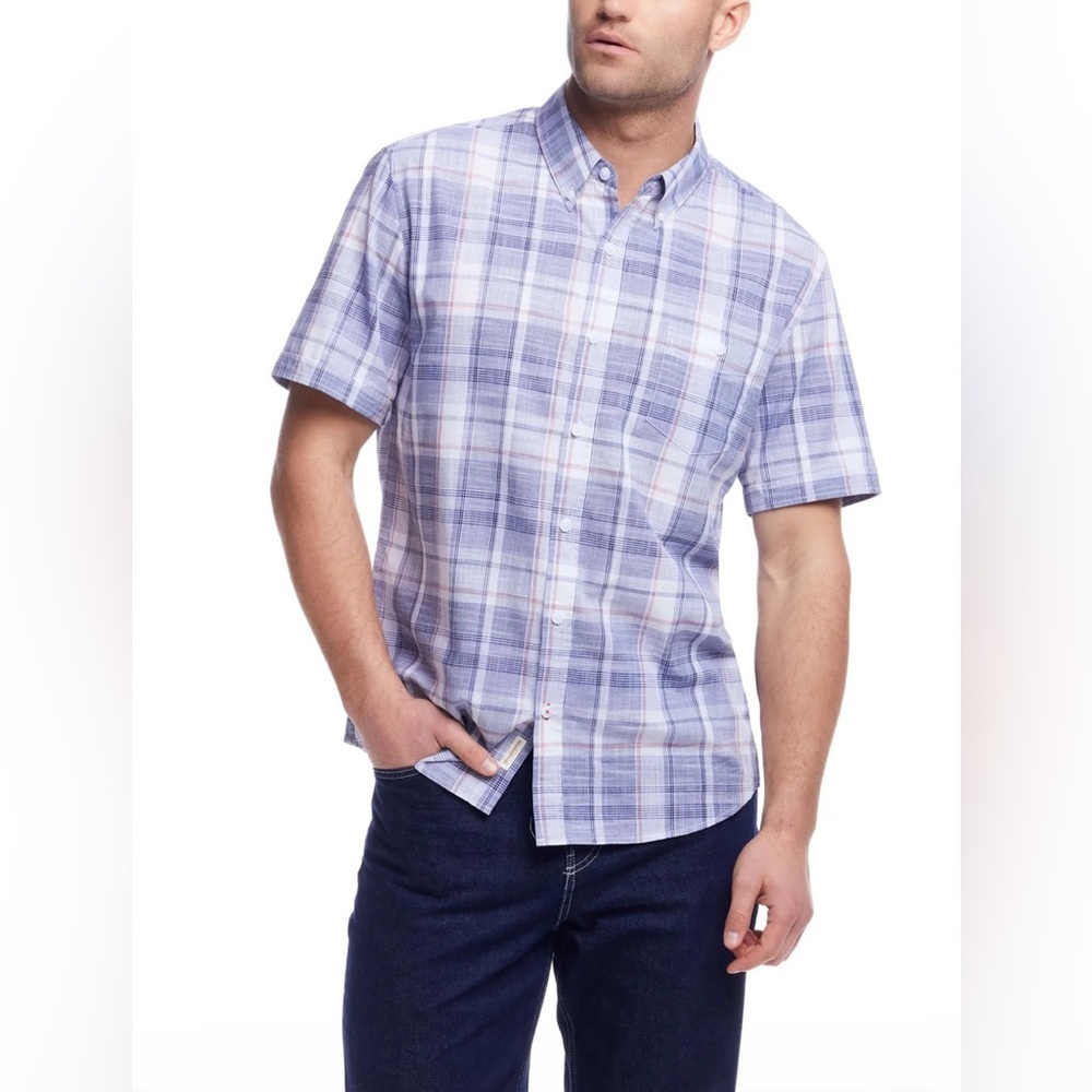Weatherproof Vintage Casual Men’s Plaid Button Down Short Sleeve Shirt - Size L